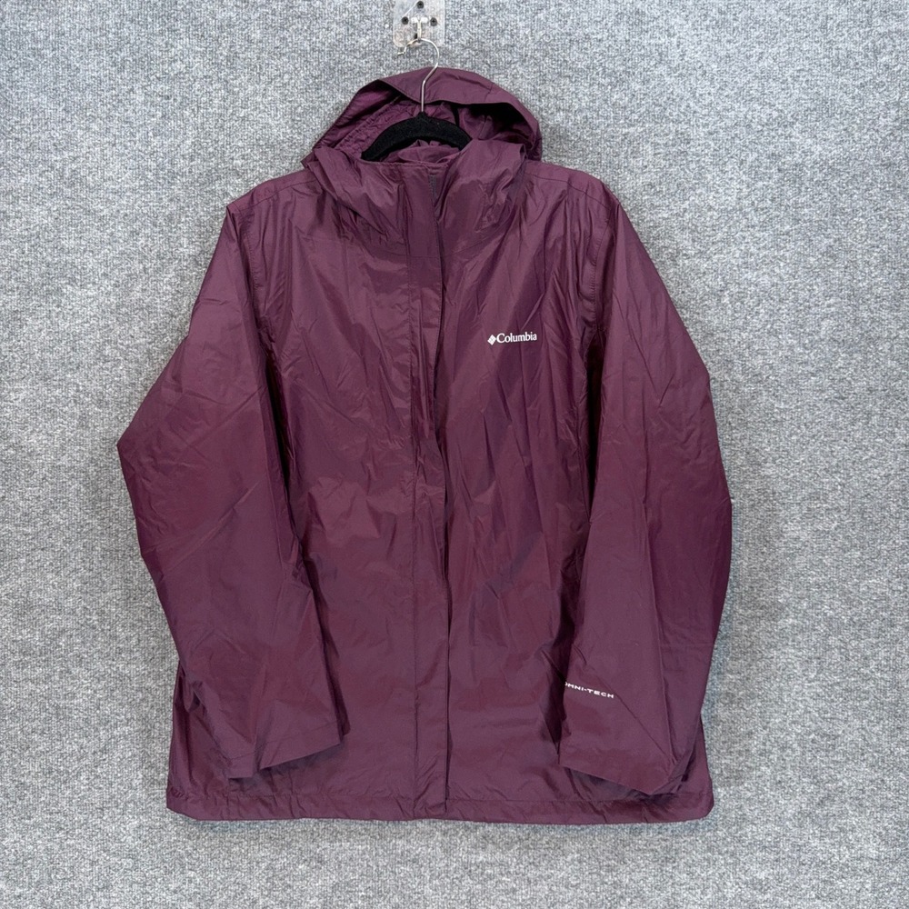 Columbia Arcadia II Rain Jacket Womens 1X Purple Waterproof Hooded Outdoor Coat